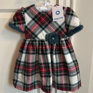 Mayoral Toddler Holiday Christmas Dress with fur trim arm - brand new!